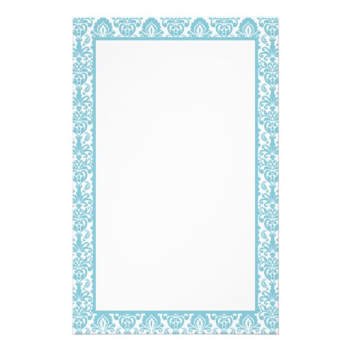 Elegant Victorian Blue Lace Damask Pattern Border Stationery | Zazzle