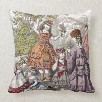 Elegant Victorian Children in a Park Throw Pillow