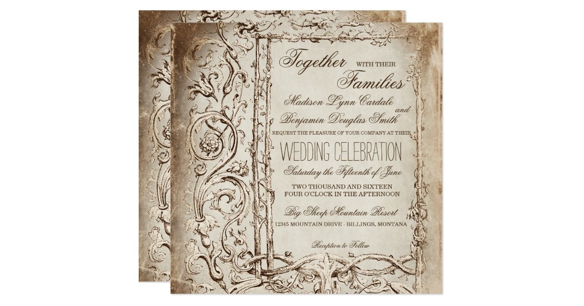 Elegant Victorian Frame Rustic Wedding Invitations Zazzle