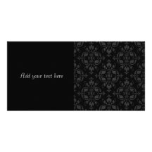 Elegant Victorian Grey over Black Damask Custom Photo Card