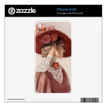 Elegant Victorian Lady Fine Art Vintage Rose Hat Decal For iPhone 4