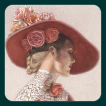 Elegant Victorian Lady Fine Art Vintage Rose Hat stickers