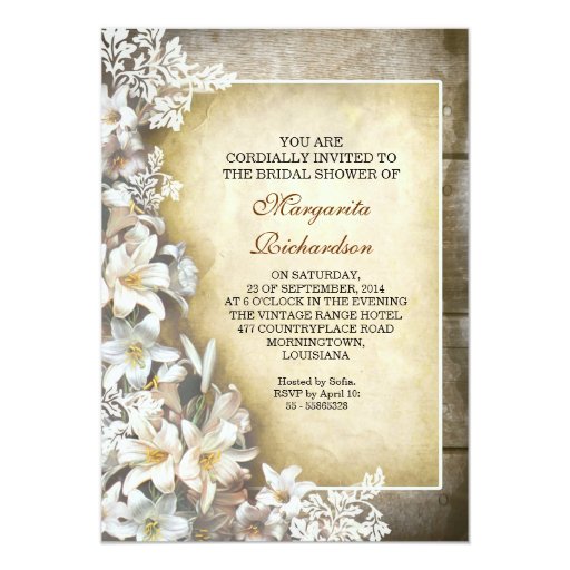 elegant victorian lilies bridal shower invitations