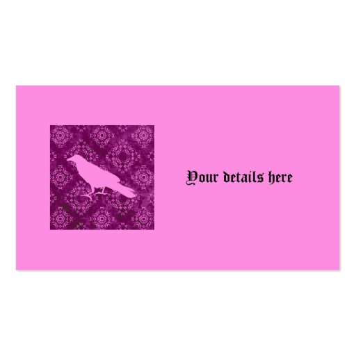 Elegant victorian pink raven business card templates (front side)