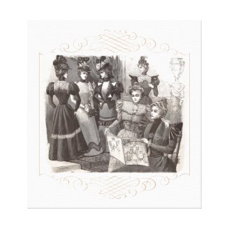 Elegant Victorian Women Reading Fashion Magazines Stretched Canvas Print