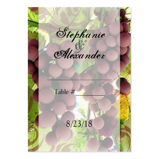 Elegant Vineyard Purple/Green Grapes Wedding Business Card Templates (front side)