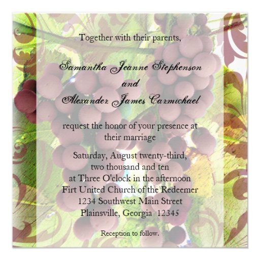Elegant Vineyard Purple/Green Grapes Wedding Invitations