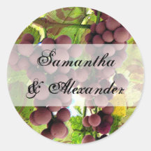 Elegant Vineyard Purple/Green Grapes Wedding Round Stickers