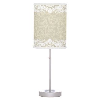 Elegant Vintage Beige Lace White Floral Border Table Lamps