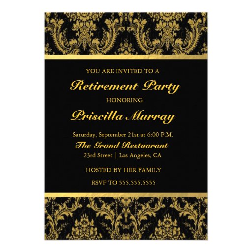 Elegant Vintage Black&Gold Womans Retirement Party Custom Invitation