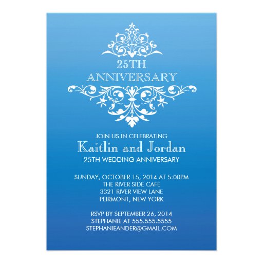 Elegant Vintage Blue Flourish Anniversary Party Personalized Invitation