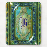 Elegant vintage blue gold monogram mousepads