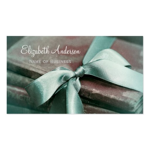 Elegant Vintage Books With Mint Green Ribbon Business Card (front side)