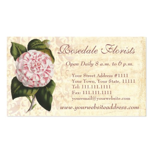 Elegant Vintage Camellia Gardener or Florist Business Card Templates (front side)