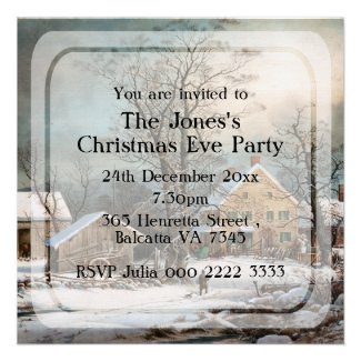 Elegant Vintage Christmas scene Party Invitations
