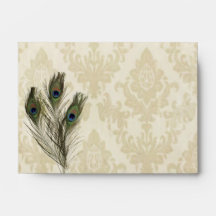 elegant vintage cream damask peacock wedding envelopes