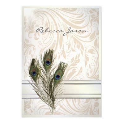 elegant vintage cream damask peacock wedding invites