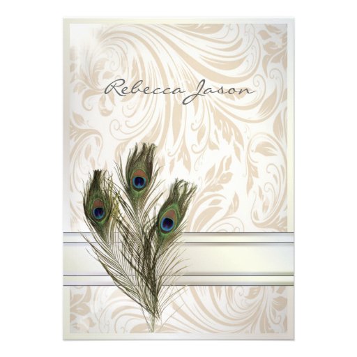elegant vintage cream damask peacock wedding invites