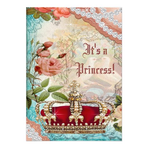 Elegant Vintage Crown Princess Baby Shower Custom Invite