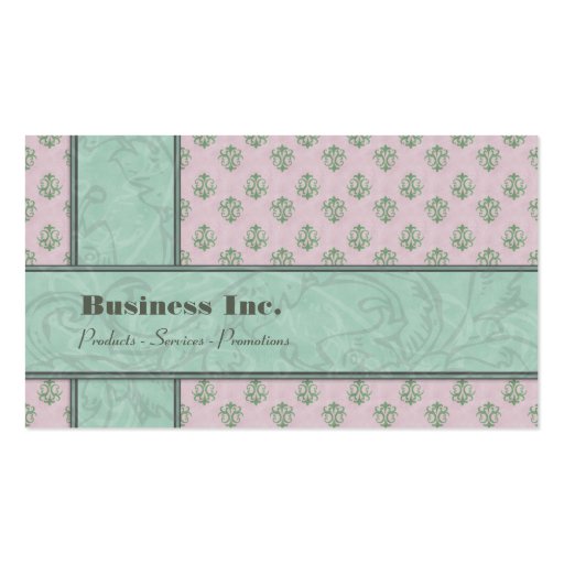 Elegant Vintage Damask Blue and Pink Business Card Templates (back side)