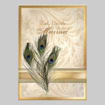 elegant vintage damask peacock rehearsal dinner invitations