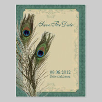 elegant vintage floral peacock Save the date postcards