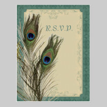 elegant vintage floral peacock wedding RSVP postcards