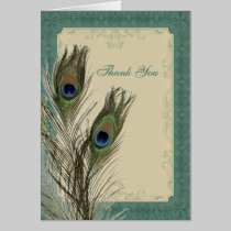 elegant vintage floral peacock wedding thank You cards