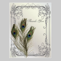 elegant vintage floral peacock wedding thank You postcards