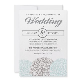 Elegant Vintage Flowers Aqua Wedding Invitation