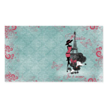 Elegant vintage French poodle girls silhouette Business Card