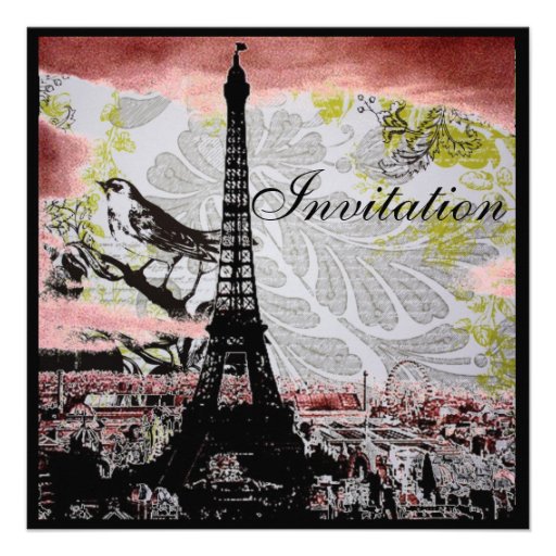Elegant vintage girly floral paris fashion custom invites