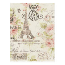 Elegant vintage girly floral paris fashion postcard