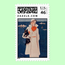 Elegant Vintage Lady Scotty Dog Stamp stamps