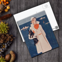 Elegant Vintage Lady with Scotty Dog Postcard postcards