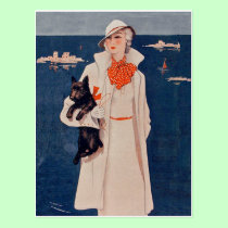 Elegant Vintage Lady with Scotty Dog Postcard postcards