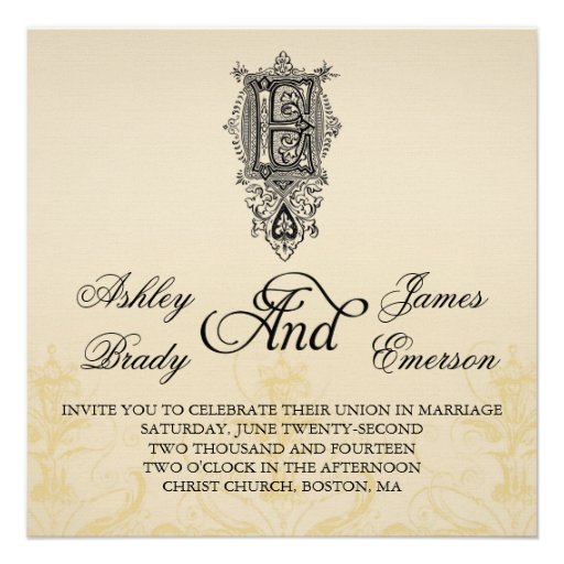 Elegant Vintage Monogram E Wedding Invitations