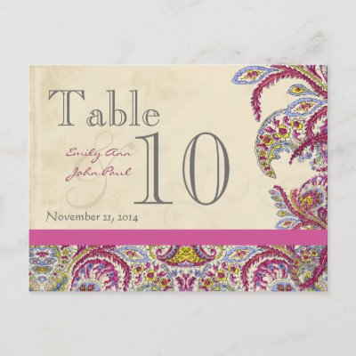Elegant Vintage Paisley Wedding Table Number Postcard by samack