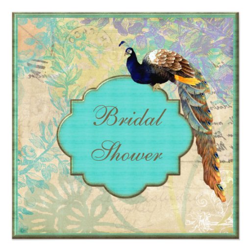 Elegant Vintage Peacock Bridal Shower Custom Announcement