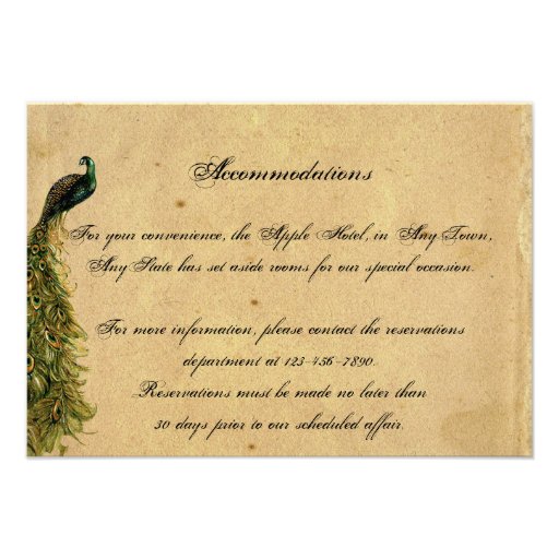 Elegant Vintage Peacock Posh Wedding Insert Personalized Announcements