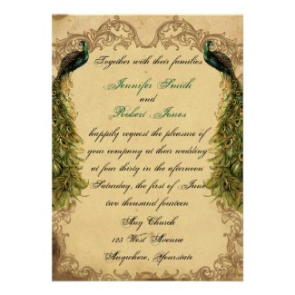 Elegant Vintage Peacock Posh Wedding Invitation