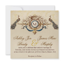 Elegant Vintage Peacock Square Wedding Invitations