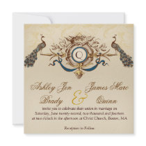 Elegant Vintage Peacock Square Wedding Invitations