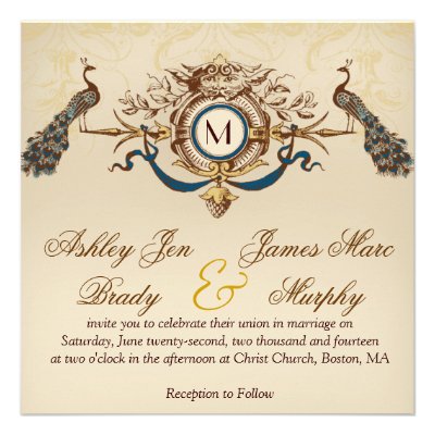 Elegant Vintage Peacock Square Wedding Invitations