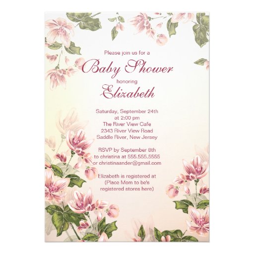 Elegant Vintage Pink Blossom Floral Baby Shower Invitation
