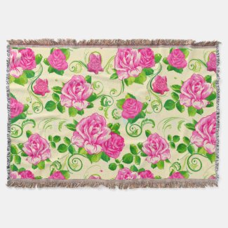 Elegant Vintage Pink Roses Beige Background Throw