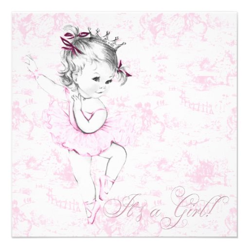 Elegant Vintage Pink Toile Baby Shower Personalized Announcements