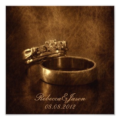 elegant vintage  rings leather wedding anniversary photo print