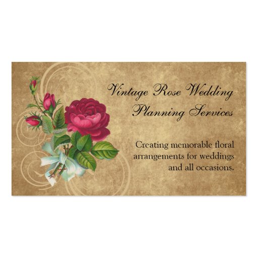 Elegant Vintage Rose, Magenta/Brown Business Card Template (front side)
