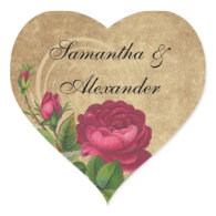 Elegant Vintage Rose, Magenta/Brown Heart Sticker